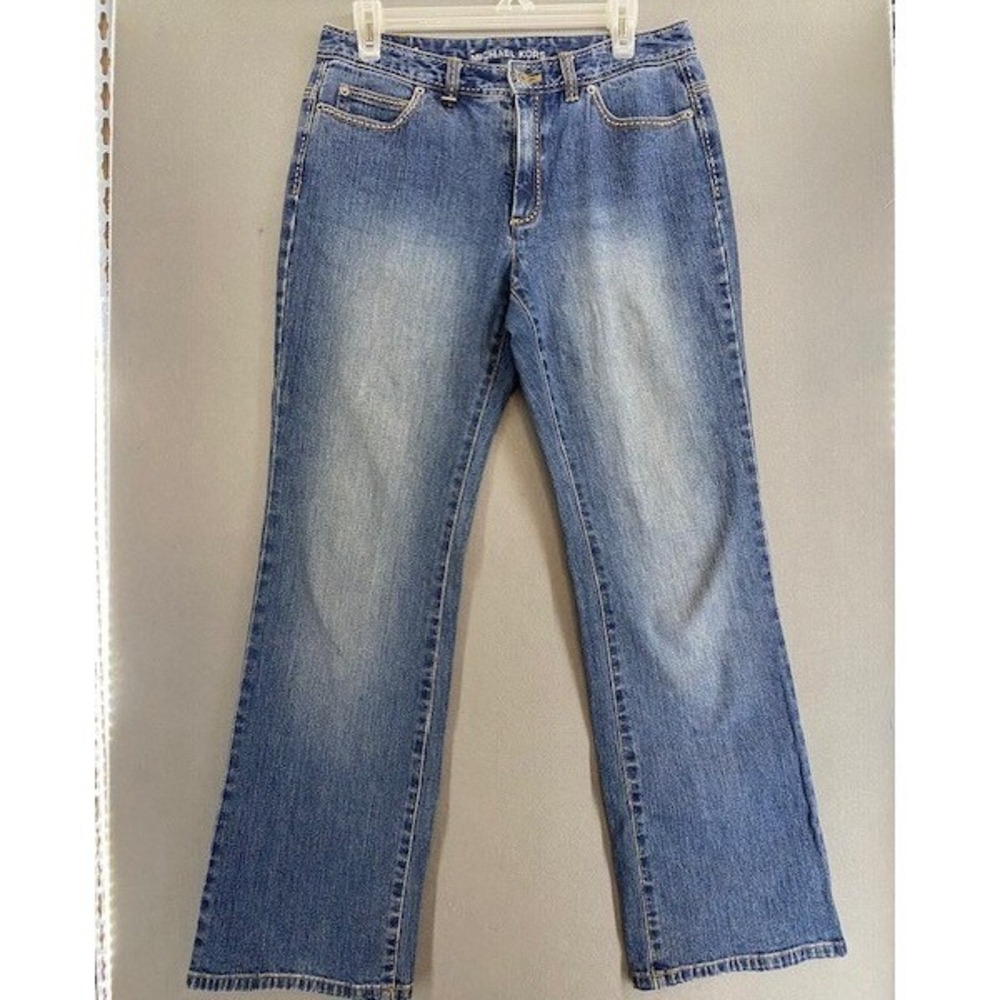 Michael Kors Womens Size 6/31 Blue Wash Denim Bootcut Jeans Embellished Pockets